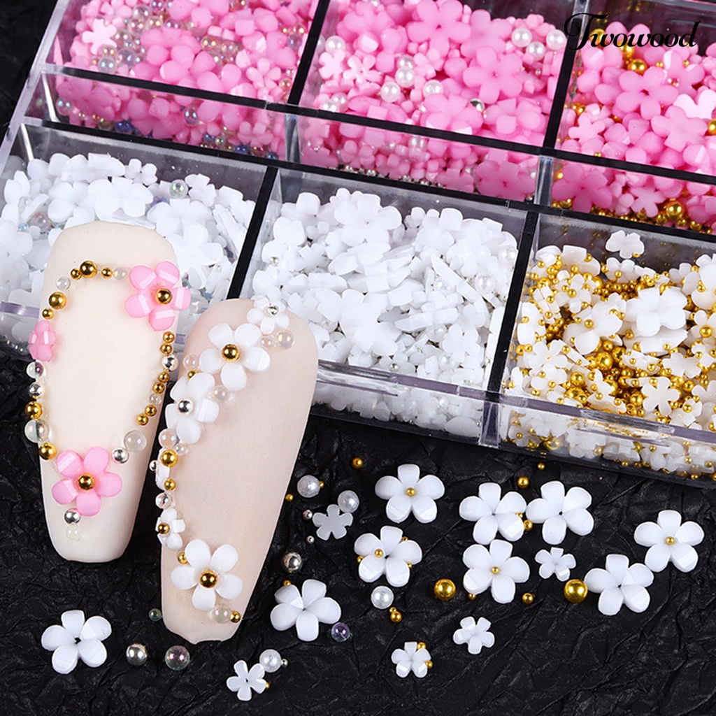 6 Grids Dekorasi Manicure Nail Art Bentuk Bunga Bahan Resin