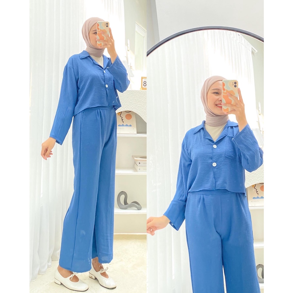 WFS88 Fashion Baju Stelan Wanita Terbaru /  DINA ONE SET / SETELAN KULOT CREPE / Busana Santai Cewek