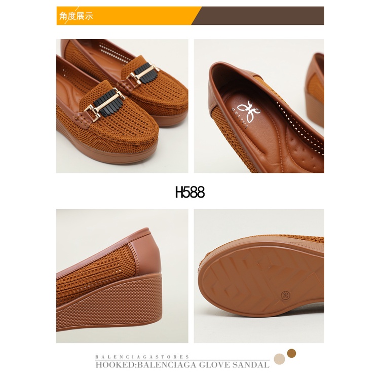 HELIVA DOVER Sepatu Wedges Sol 6cm Gold Chain Shoes Bahan Rajut Knitted H588 Original Brand