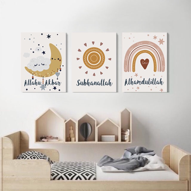 Pajangan Hiasan Dinding Kamar Anak Rainbow Pelangi Hiasan islami Wall decor Alhamdullilah Poster Kayu aesthetic