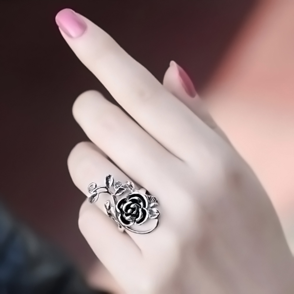 Hu Hu Hu Hu Hu Alat Bantu Pasang Kacamata♡ Cincin Enamel Bentuk Bunga Mawar Merambat Bahan Alloy Gaya Gothic Untuk Wanita