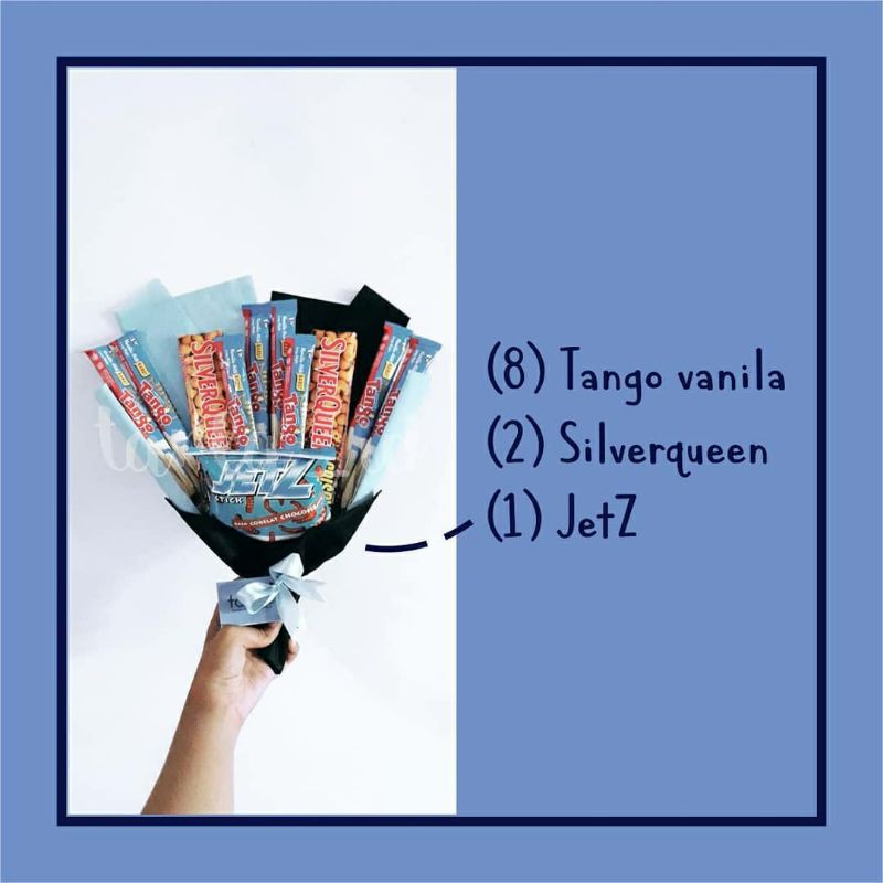 

Buket Biru Coklat 65ribu/Coklat Silverqueen/Kado Coklat