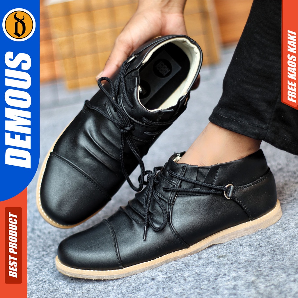 Sepatu Formal Pria Sepatu Casual Pria Kulit Pu Tali Sepatu Pantofel Kerja Kantor Kuliah Kondangan Sepatu Hitam Pria DEMOUS TAPOZ