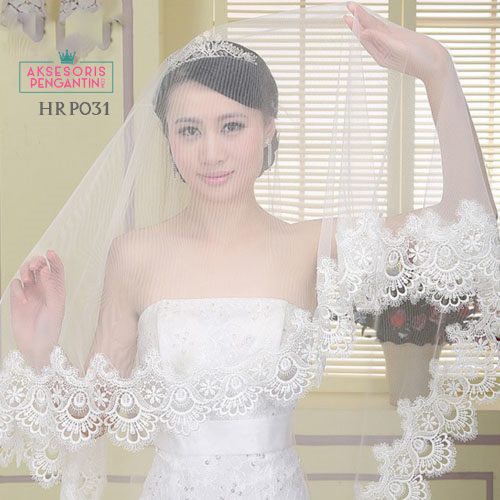 [BISA COD] AKSESORIS PESTA SLAYER PENGANTIN WEDDING VEIL BROKAT PUTIH HRP031