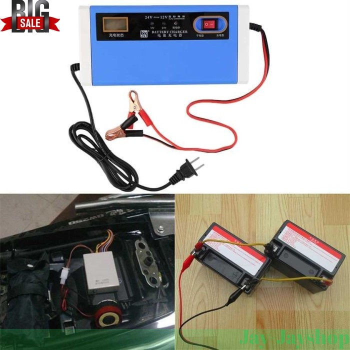 Charger Aki Mobil Motor Lead Acid 12-24V 10A with LCD