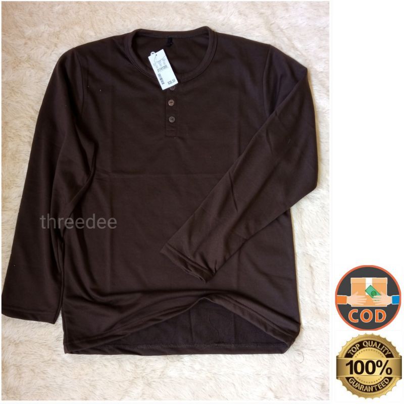 KAOS KANCING HENLEY LENGAN PANJANG COKLAT TUA KAOS PRIA KAOS POLOS KAOS DISTRO KAOS COWOK
