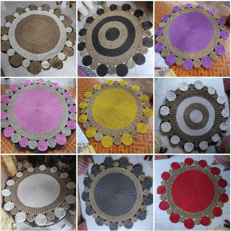 rug bunga rug karpet seagrass 120cm rug model matahari  karpet anyam medan  rug flower  karpet rose