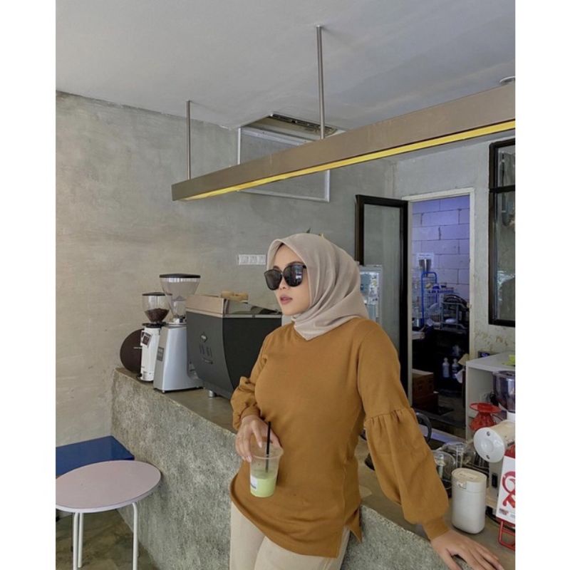 Blouse Lengan Balon Bahan RIB Premium