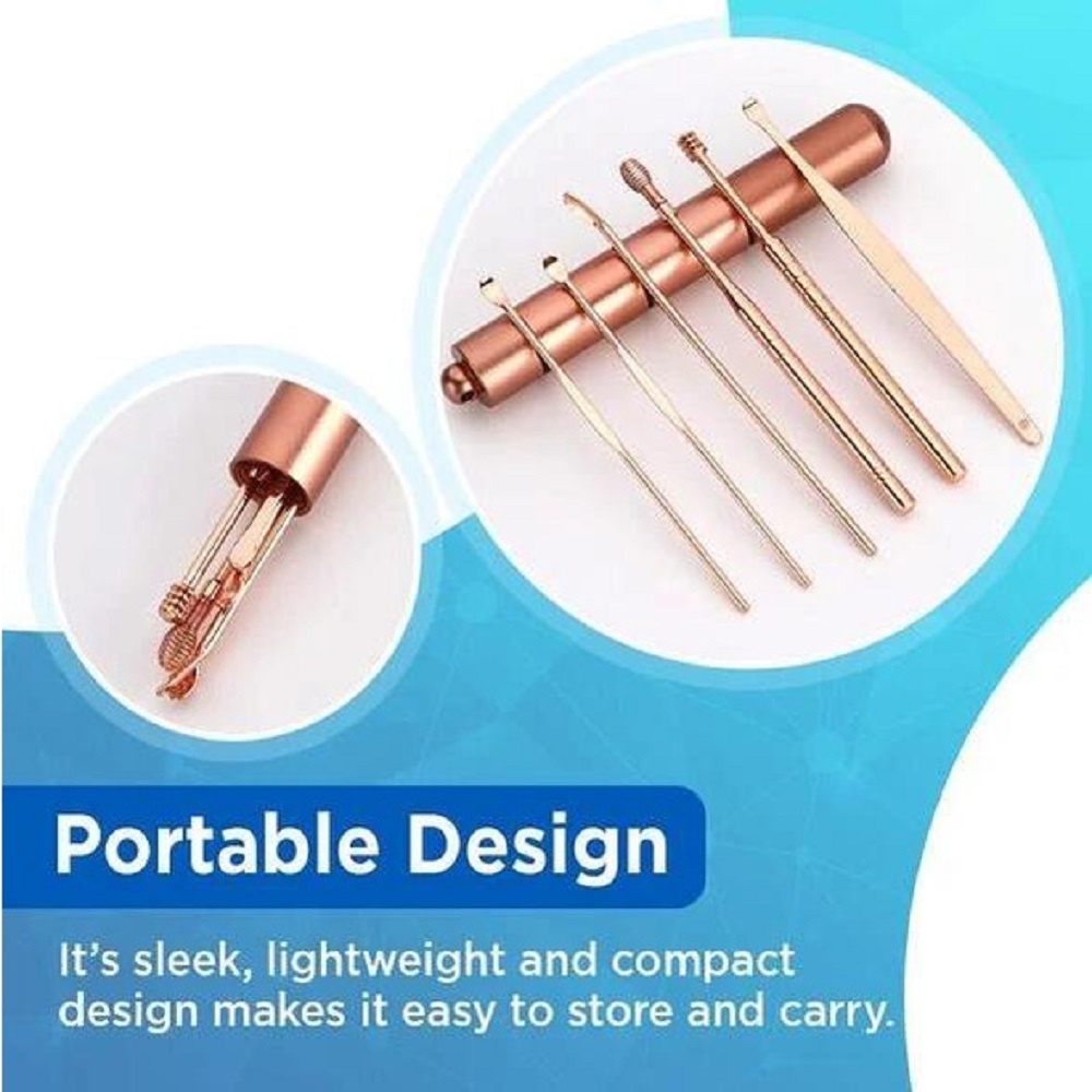 【COD Tangding】6Pcs Set Stainless Steel Ear Pick Curette Wax Removal Kit Earpick Scoop Cleaner Tools Portable Ear Cleaning Sets