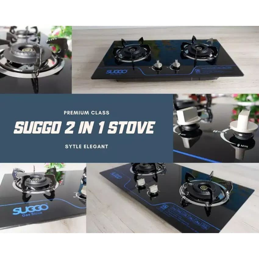 SUGGO SG-208 Kompor Gas Tanam Kaca 2 Tungku [BISA TANAM BISA DUDUK] Garansi 1Tahun Suggo