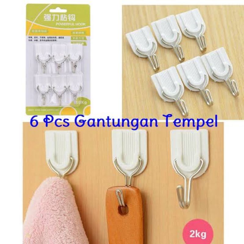 Gantungan Hook Kuat Gantungan Tempel isi 6 pcs Multifungsi Cantolan Baju Tempel Dinding