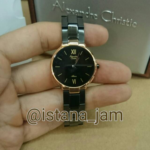 Jam Tangan Wanita Alexandre Christie 8480 Black Rosegold Original