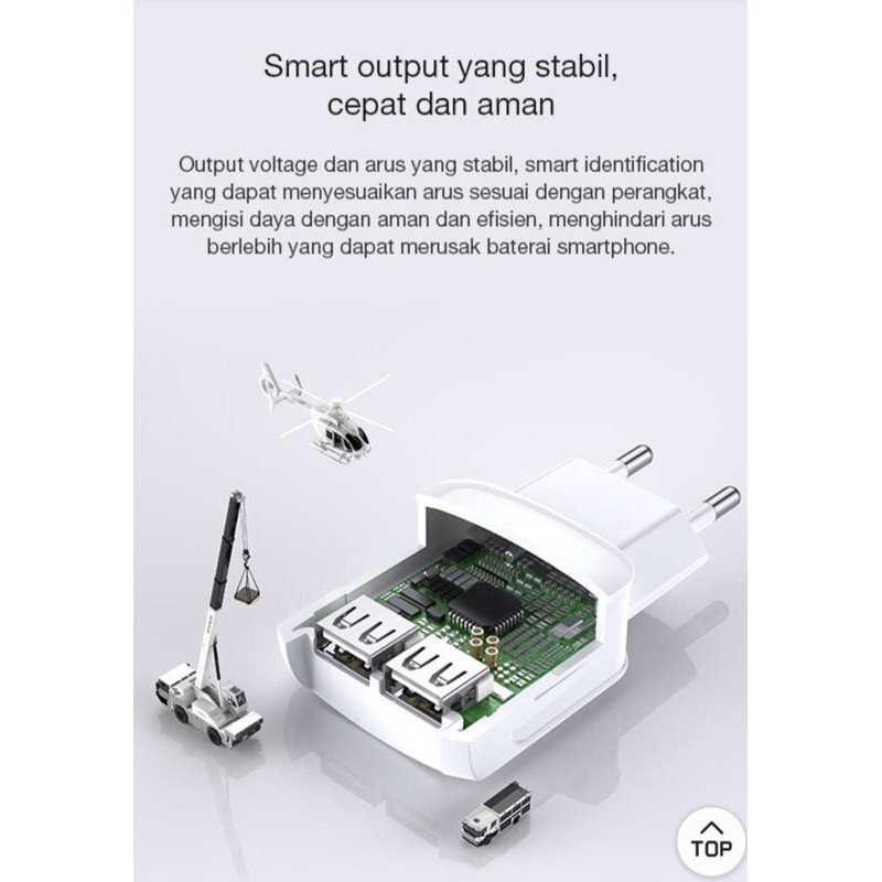 Robot adaptor charge RT-K6 2.4A Dual Output Charger Fast Charging (1 Box isi 20 Pcs) original resmi