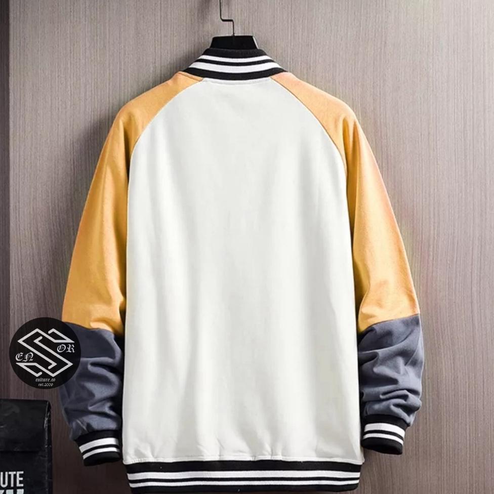 [PRODUK WNNOJ] SENSOR / Jaket Bomber Suede Pria Premium / Varsity Jaket Softball Jepang Biru Navy VP