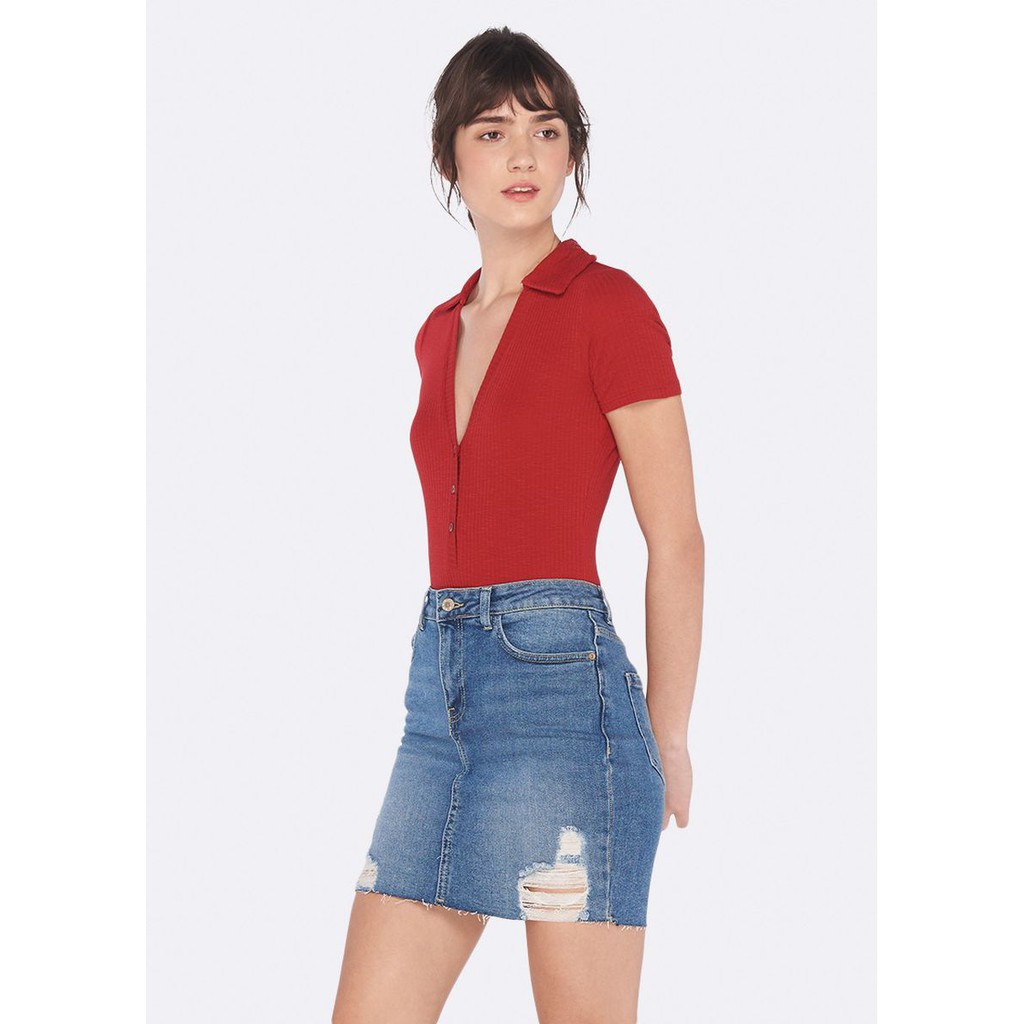 Pakaian Wanita - OVS V-Neck Stretch Cotton Bodysuit - 543484 - Agogeo