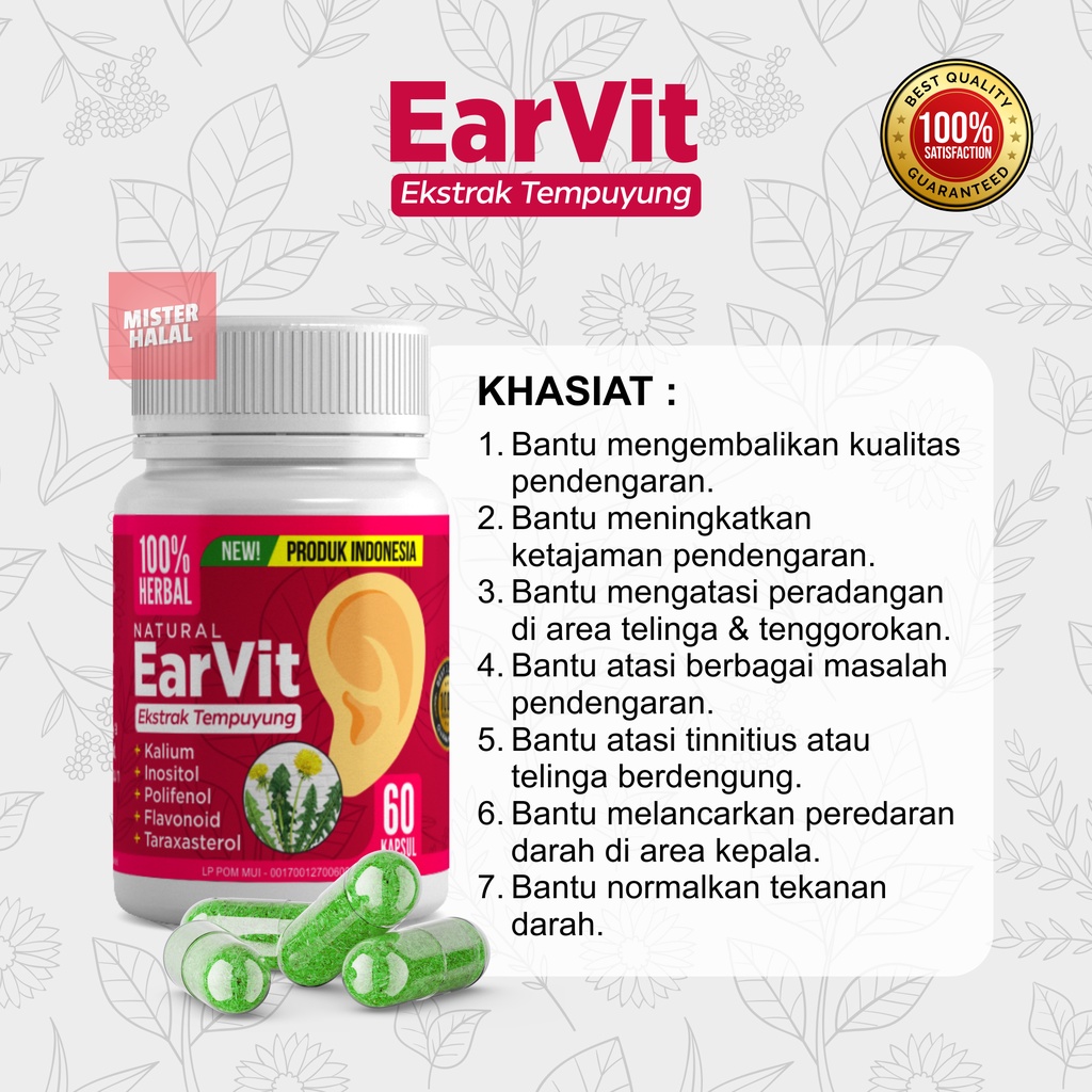 EARVIT Obat Gangguan Telinga, Obat Tinnitus, Telinga Berdenging, Berdengung, Mendengung Pada Telinga Kiri/Kanan, Obat Congek Telinga Bernanah, Infeksi Telinga, Curek, Bisa Untuk Anak Dan Dewasa