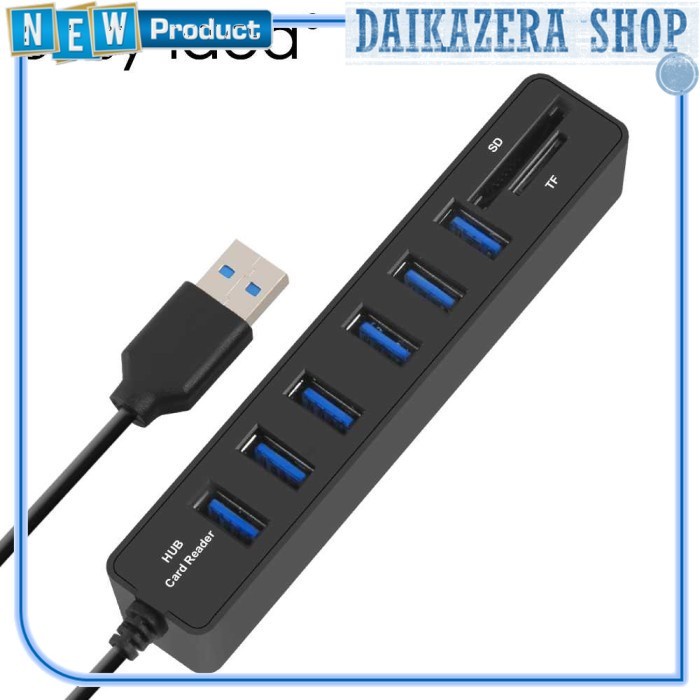 USB Hub 6 Port Combo 2 in 1 Card Reader SD/TF Card - Hitam