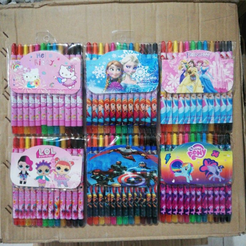 

Grosir krayon roll putar/ crayon putar karakter 11 cm isi 12 warna