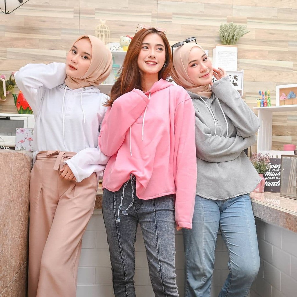 Nara Grosir - Zella Hodie Button l Fashion Sweater Terbaru