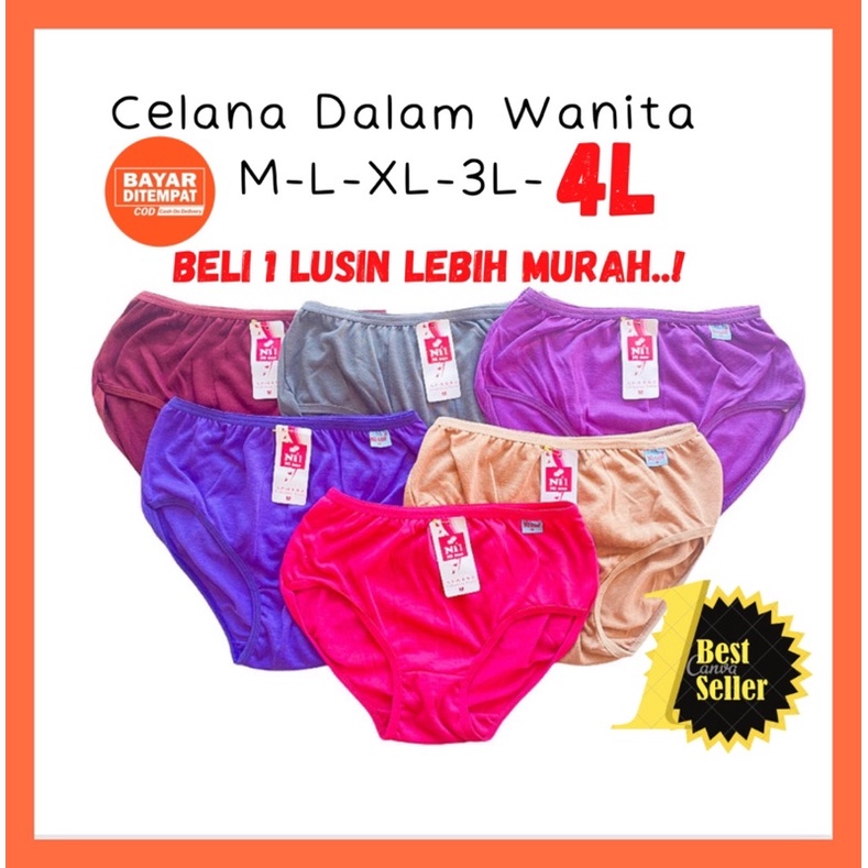 1 Lusin Cd Celana Dalam Wanita Jumbo Ni One 3L 4L Pakaian Dalam Wanita Undies Kancut Wanita Katun