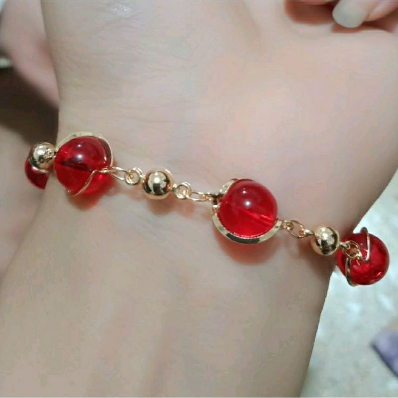 gelang tangan wanita perhiasan fashion batu pertama merah