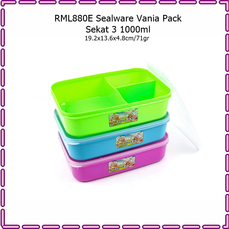 RML880E Sealware/Lunch Box/Kotak Makan Vania Pack Sekat 3 1000ml