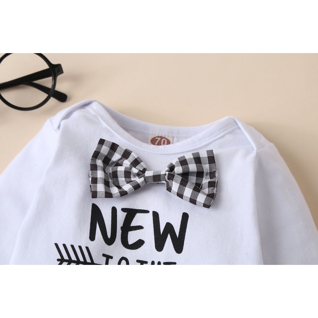 JC01 NEW Set  baju jumper dan celana dengan topi  /pakaian romper bayi  motif new to the crew