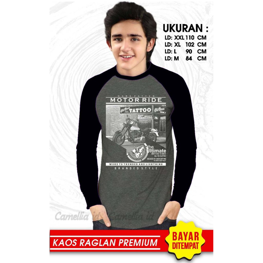 Kaos Raglan (MOTOR RIDE)/Kaos Pria Lengan Panjang/ Kaos Pria/ Kaos Cowok/ Kaos Oblong/Misty