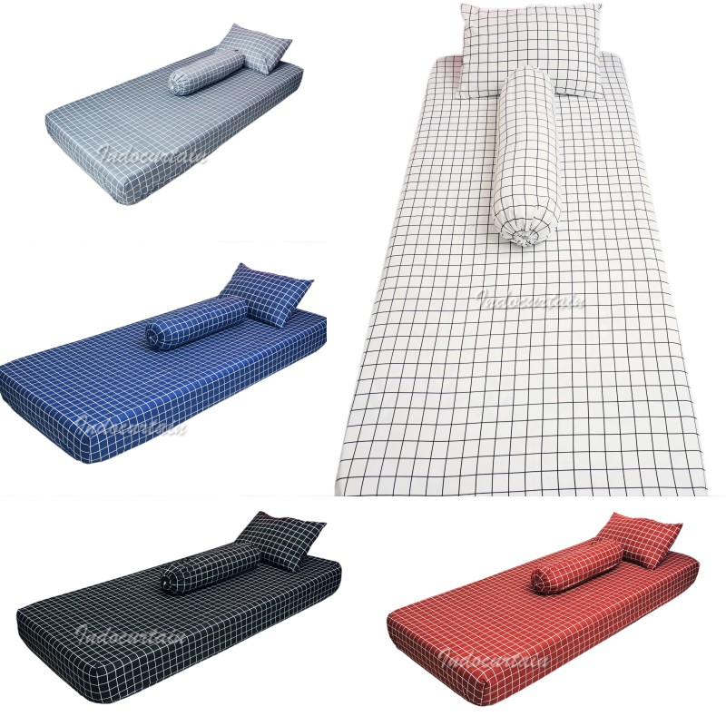 SPREI TERLARIS MOTIF KOTAK-KOTAK DAN POLOS KATUN LOKAL UK KING QUEEN &SINGLE 180x200 160x200 90X200