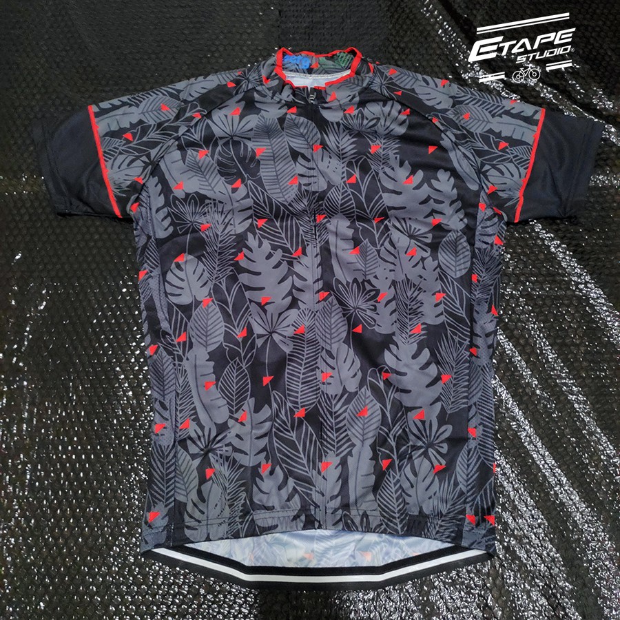 Jersey Road Bike Import Black Red Leaf baju Sepeda MTB SELI
