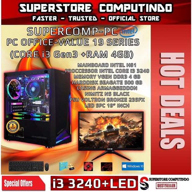 PC Rakitan Office Intel Core i3-RAM 4GB-Value 19 Series-With LED Monitor