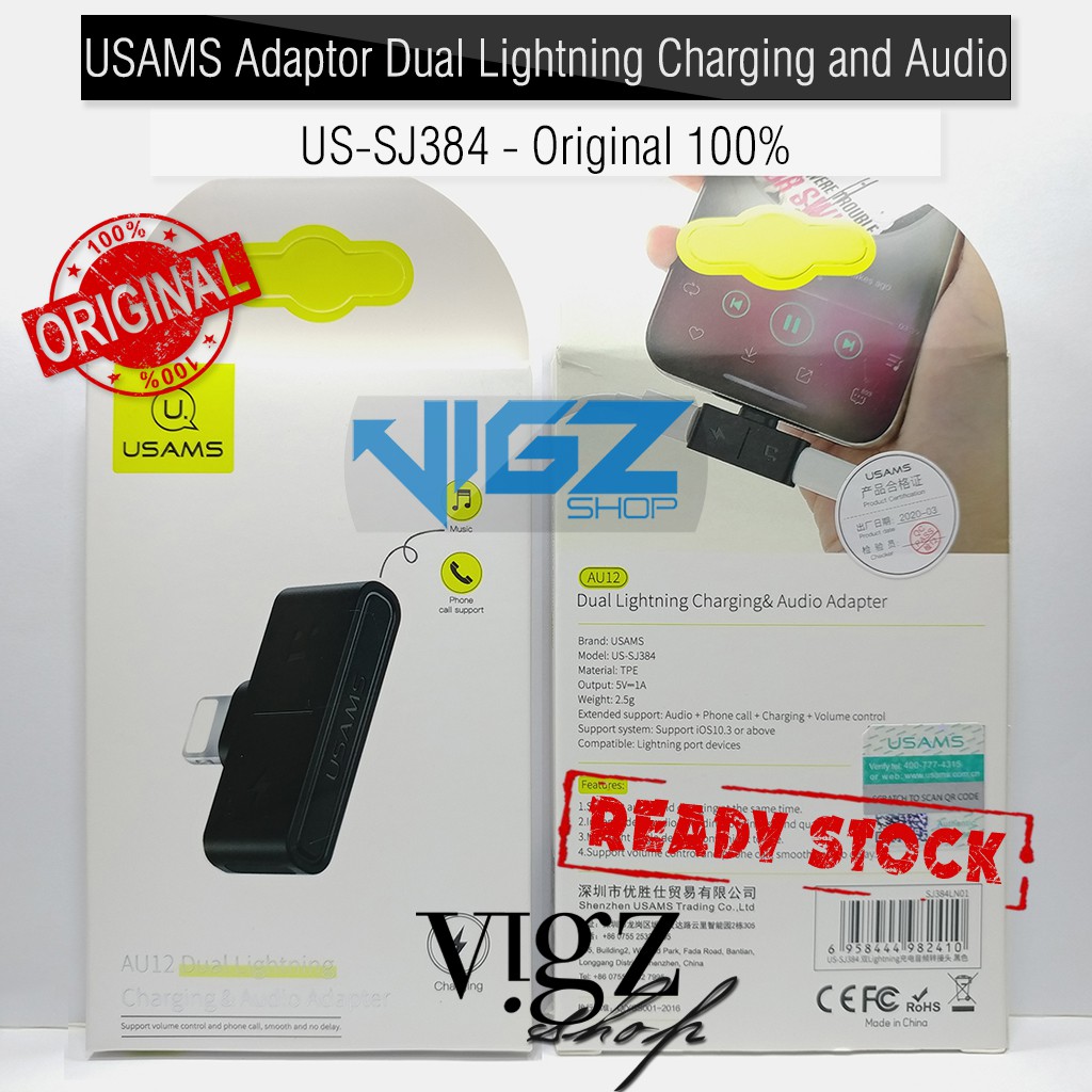 USAMS Adaptor Dual Lightning Charging and Audio US-SJ384 Original