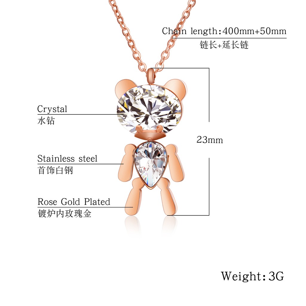 [New] Kalung beruang permata titanium korea hadiah wanita cewek 316L anti karat KK081 bear