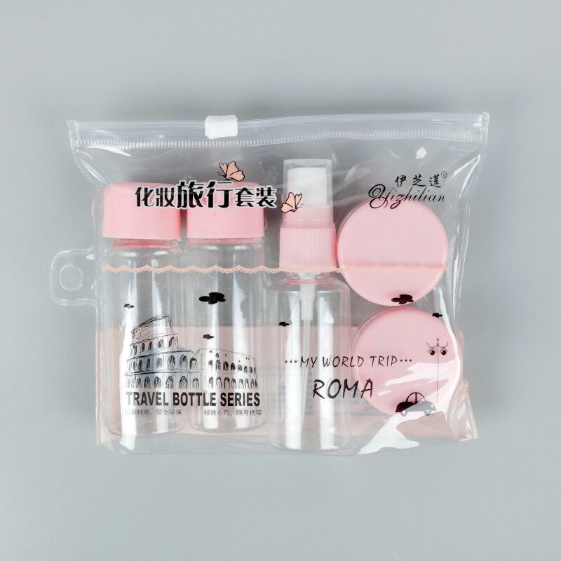 5 Pcs / set Botol Kosong Isi Ulang Wadah Krim Sampo / Parfum / Makeup Portabel Untuk Travel