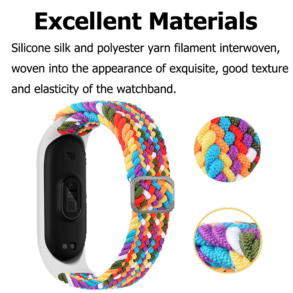 Mi Band 3 4 5 6 7 Nylon Braided Elastic Buckle Wrist Strap Xiaomi Band Colorful Strap