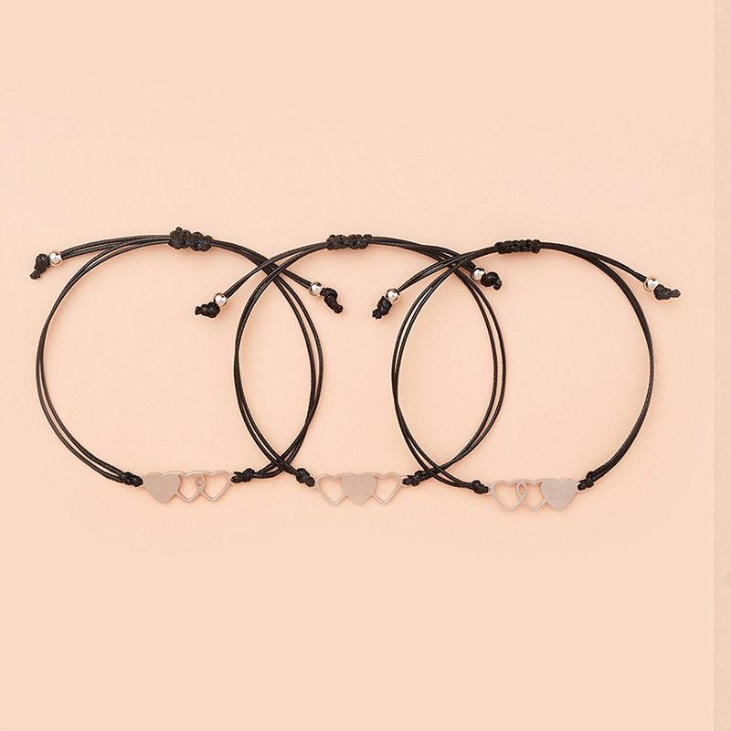 3pcs / Set Gelang Tali Kepang Handmade Dengan Liontin Hati Untuk Wanita