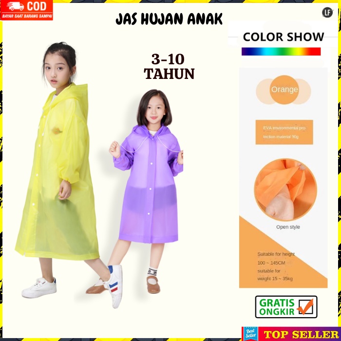 Jas Hujan Anak Laki Laki Korea Polos Mantel Perempuan Terusan Ponco Raincoats Kids W3