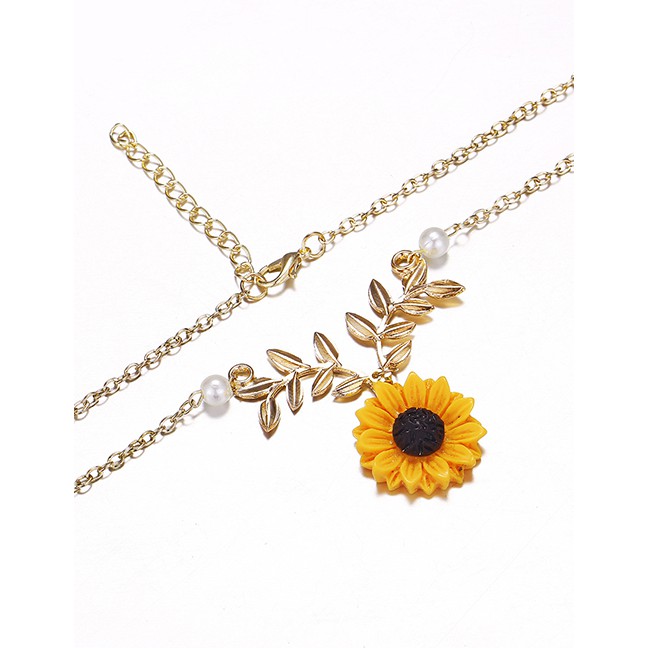 LRC Anting Fashion Sunflower Leaf Flower Necklace F6773X