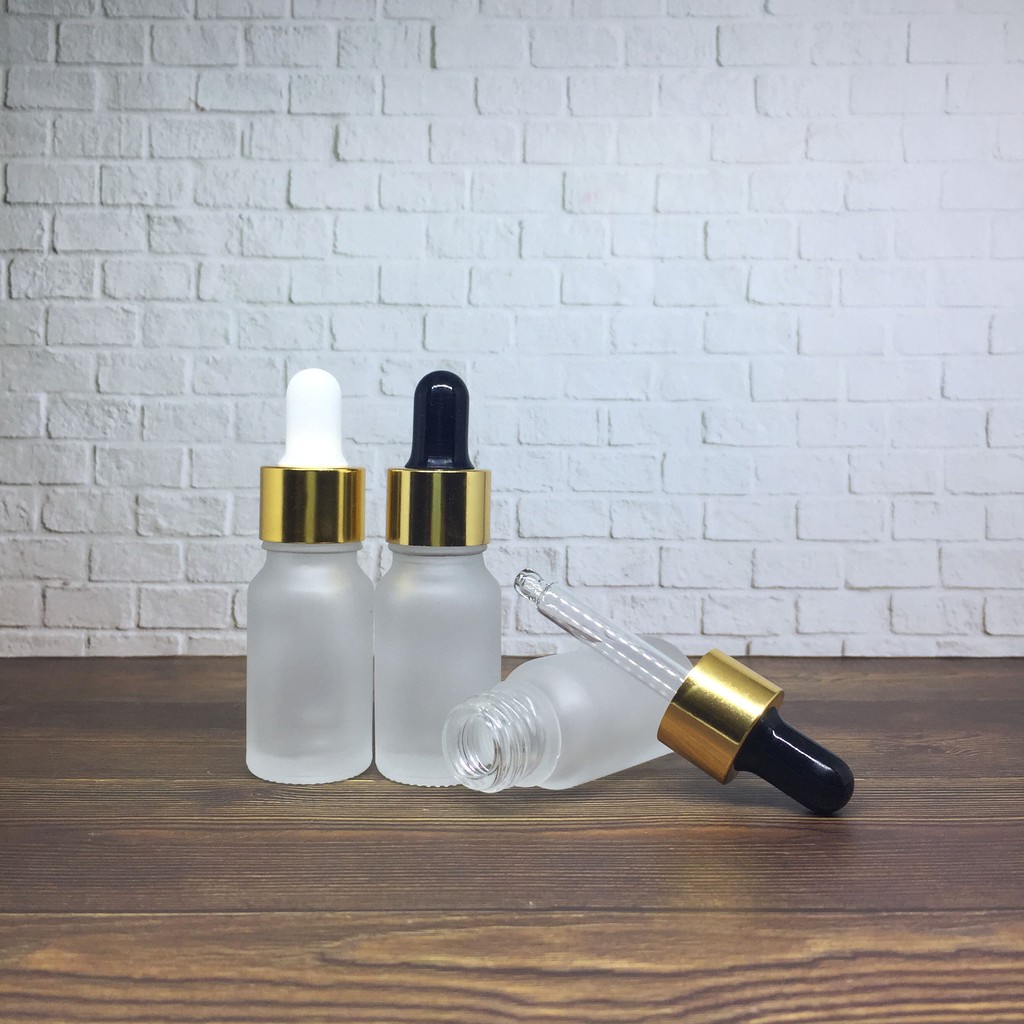 Botol Kaca Pipet 10 ml Frosted Tebal Ring Gold / Botol Kaca Pipet 10ml Frosted Tebal Ring Gold