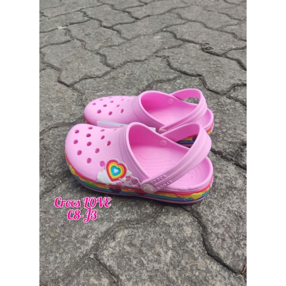 Sandal Anak CROCS LOVE RAINBOW PINK CLOG KIDS and JUNIOR