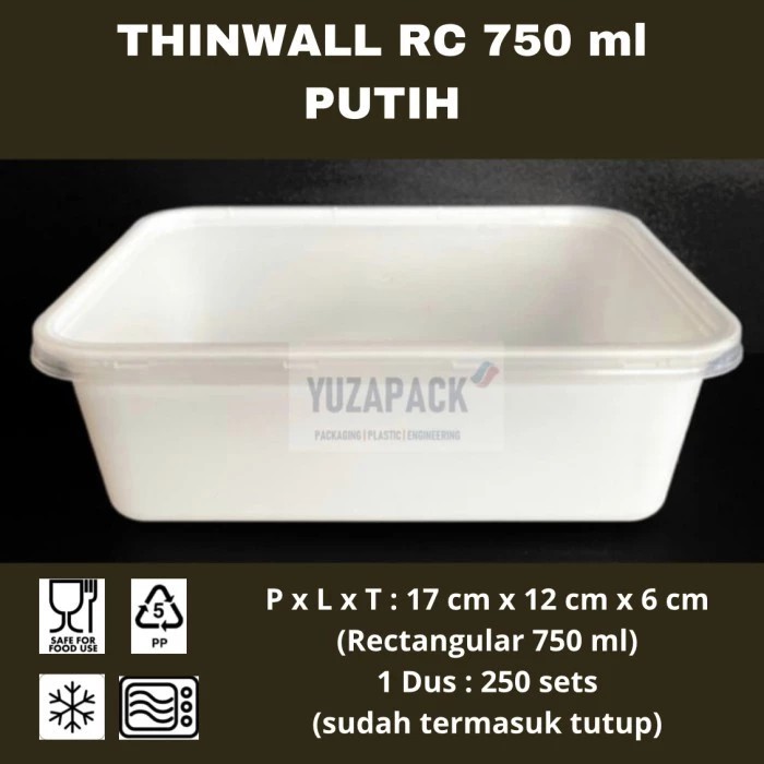 Thinwall Rectangular 750 ml Putih Take Away Plastics Microwave