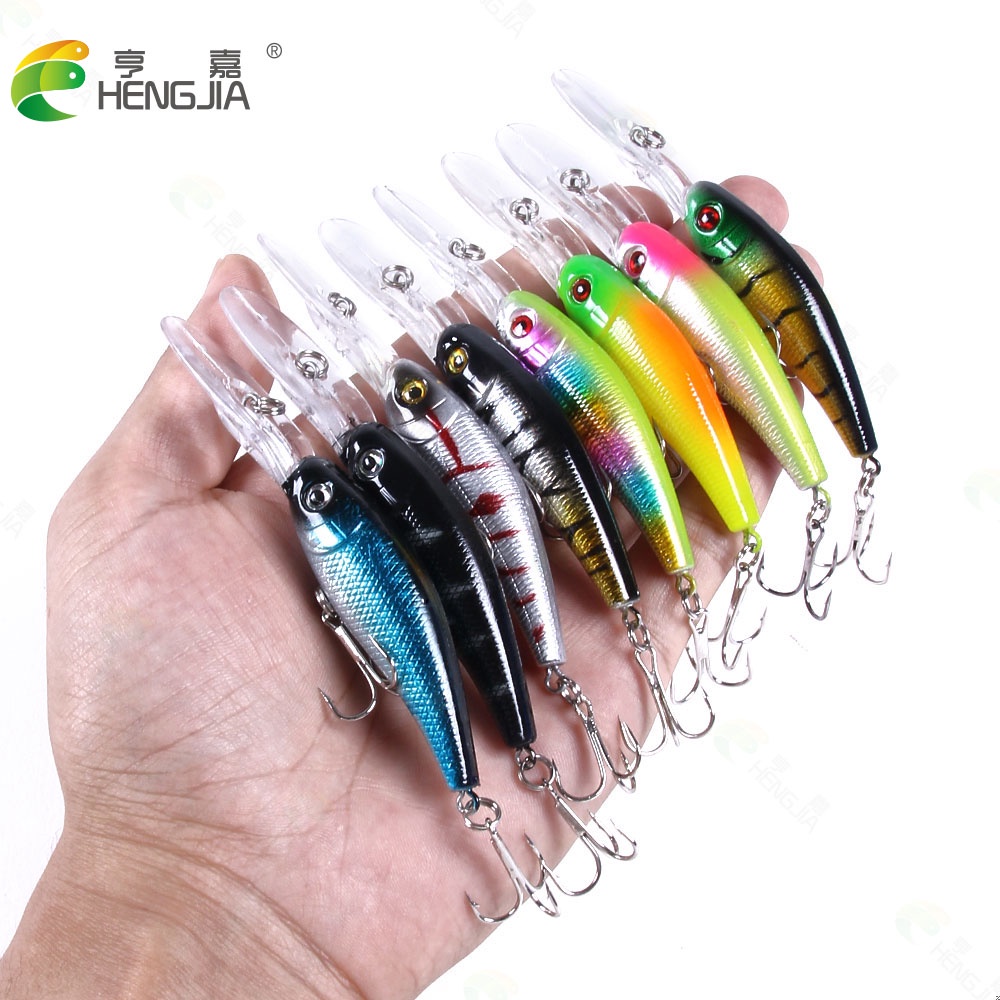 HENGJIA 8pcs minnow umpan pancing Umpan lidah panjang lidah bass swimbait Peralatan alat tangkap