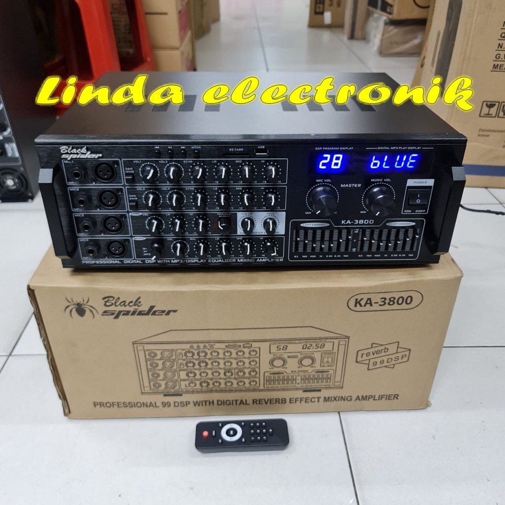 AMPLIFIER BLACK SPIDER KA3800 Black spider ka 3800 effecks vocal 99 dsp Reverb karaoke