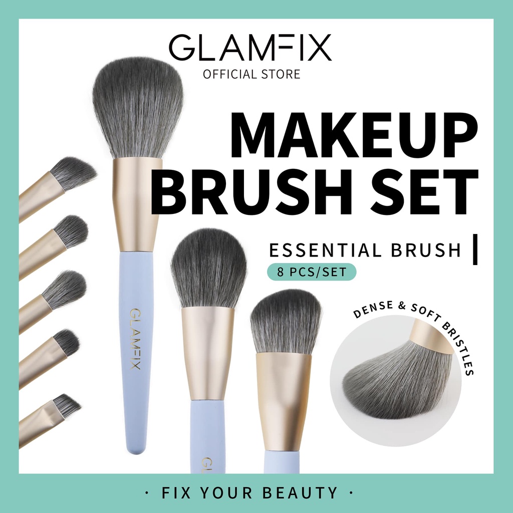 GLAMFIX Essential Brush Make Up Set 8 Pcs Set Kuas Makeup | GLAM FIX Alat Kecantikan Makeup by YOU