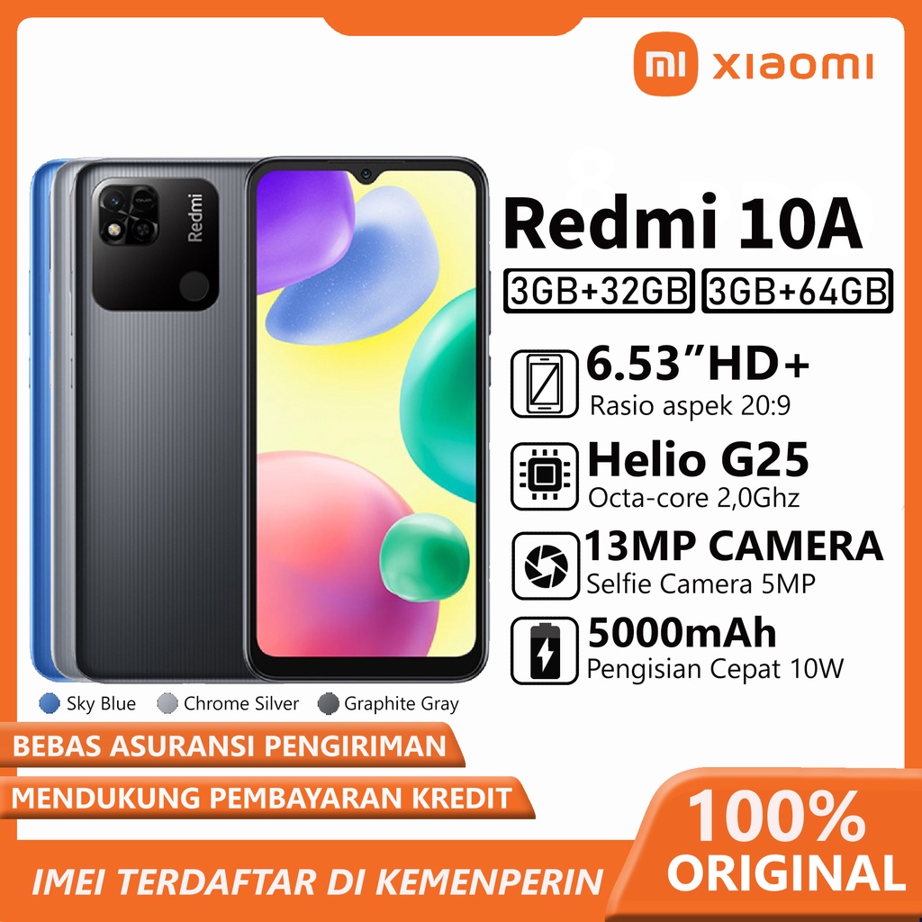 XIAOMI Redmi 10A 3/32GB 4/64GB GARANSI RESMI