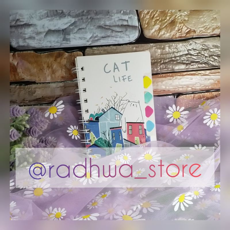 

Buku Catatan Saku dengan Pembatas seri Time & Cat Life Unik Lucu