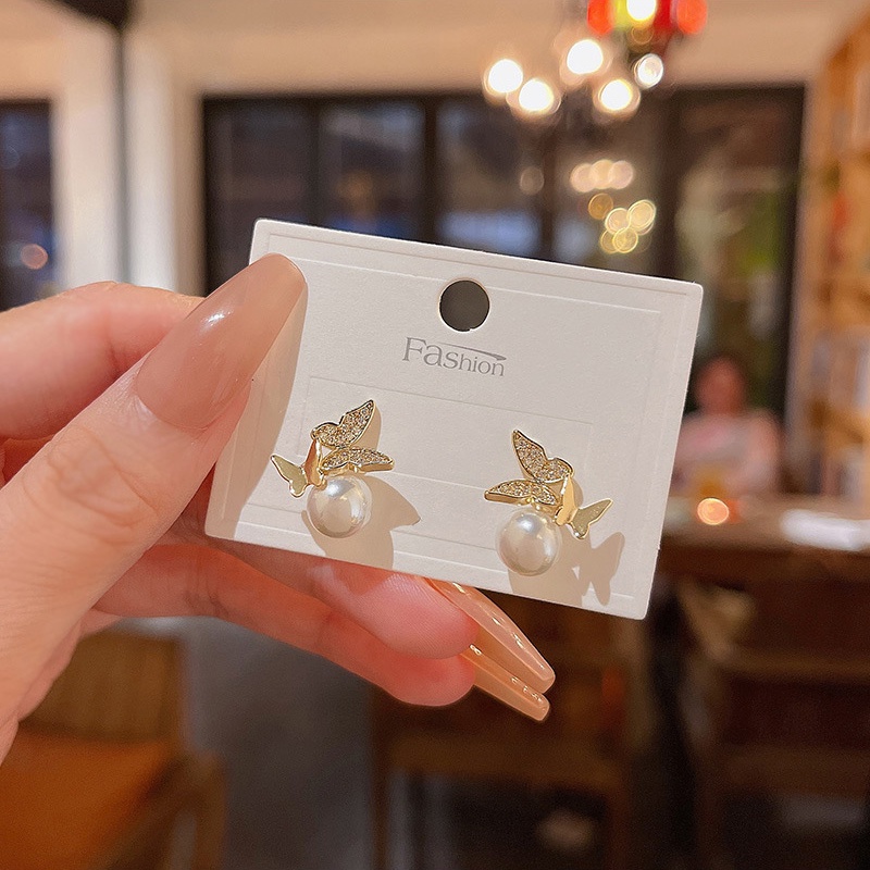 Anting Mutiara Kupu-Kupu Jarum Perak925 Mewah Anting Berlian Berkualitas Tinggi