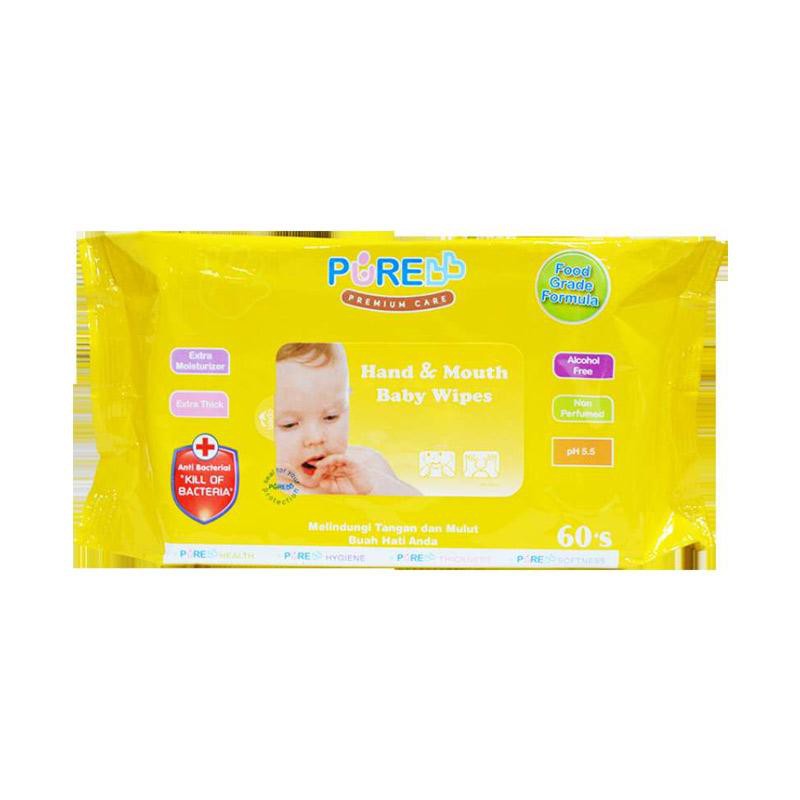 Pure BB Baby Wipes Hand and Mouth 60's Satuan / Tissue Basah ANTI Bakteri isi 60 pcs PREMIUM CARE