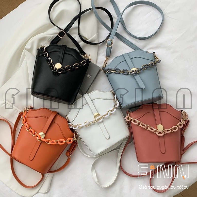 Tas Bucket -  Selempang Remaja Wanita Kekinian Simple Aksen Rantai Korean Style