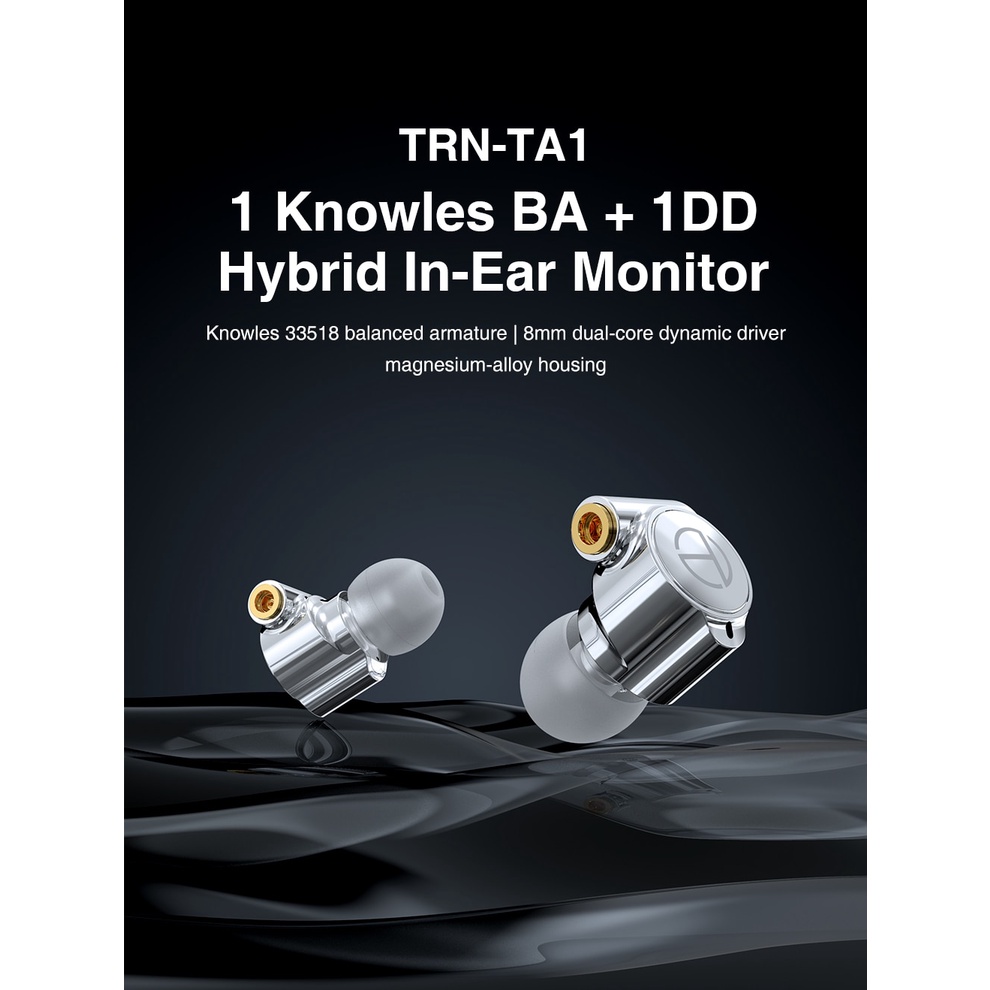 Trn TA1 Headset In-Ear HIFI Bahan Metal Lapis Silver Dengan Kabel MMCX M10 V90 VX BA5 ST1